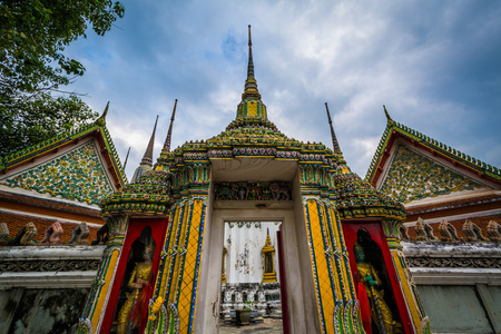 历史性的扫管笏卧佛寺佛教寺庙，在曼谷，泰国