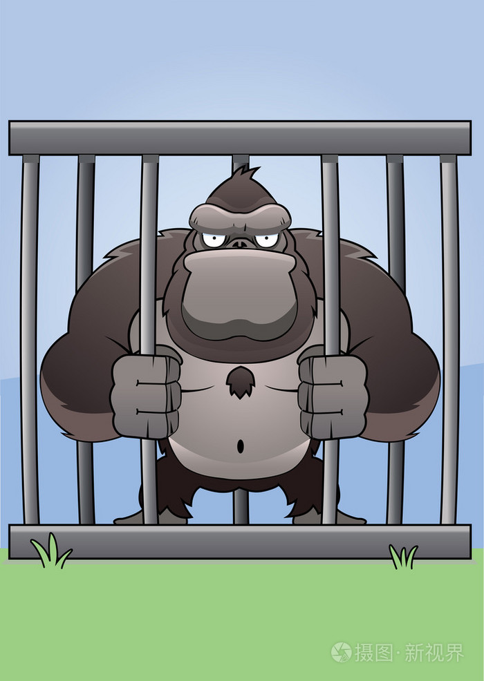 卡通大猩猩关在笼子里