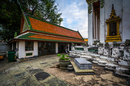 历史性的扫管笏卧佛寺佛教寺庙，在曼谷，泰国