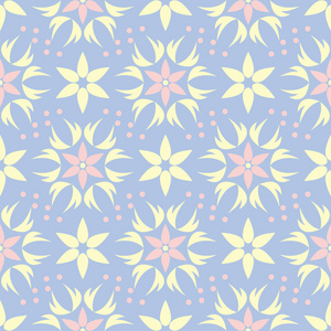 花蓝无缝图案。彩色背景与米色和粉红色元素为墙纸纺织品和织品