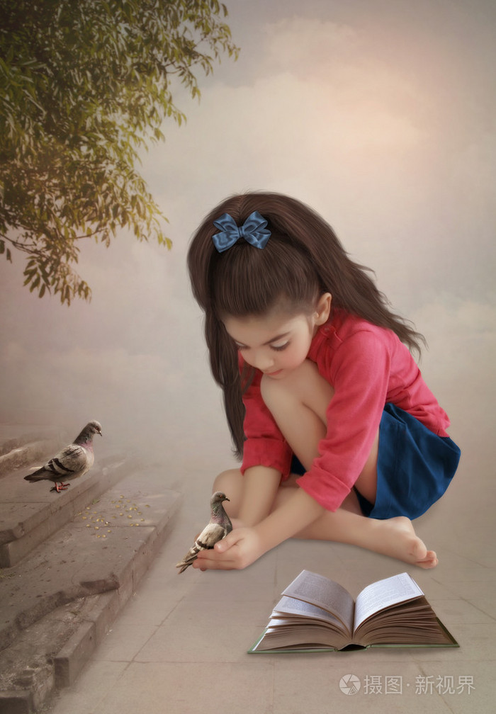 鸽子的小女孩照片-正版商用图片0pevmy-摄图新视界