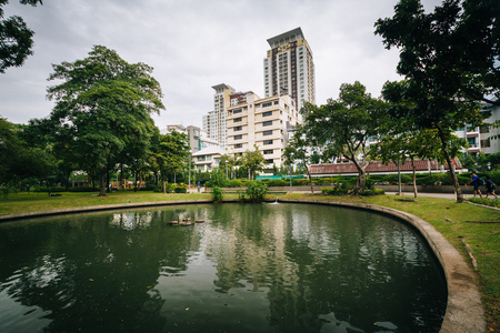 在曼谷，泰国的山提帕公园池塘