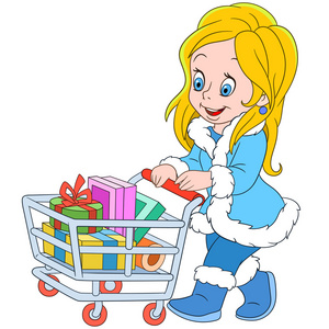 可爱的卡通购物狂女孩关于买卖照片