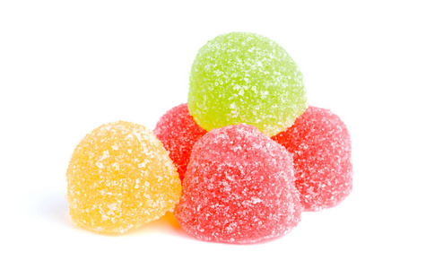 彩色美味果冻甜糖糖果在白色背景下隔离