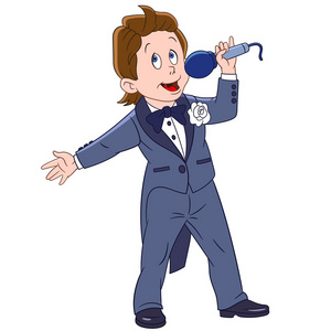 可爱的卡通歌手男孩照片