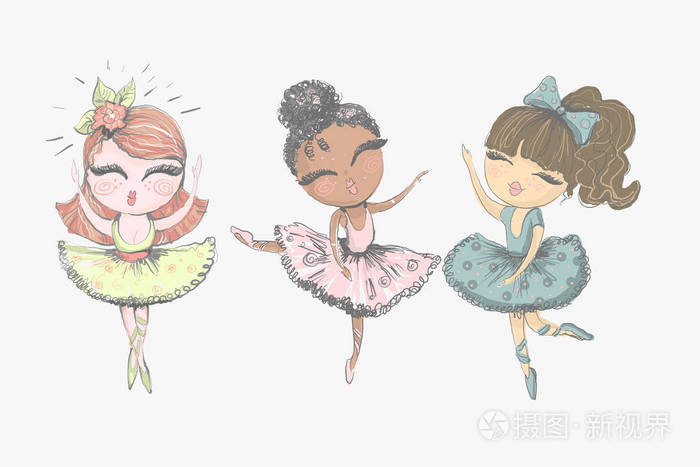 小时尚美丽的芭蕾舞女演员多文化集舞蹈隔离白色