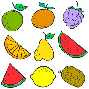 集合股票水果五颜六色的各种涂鸦