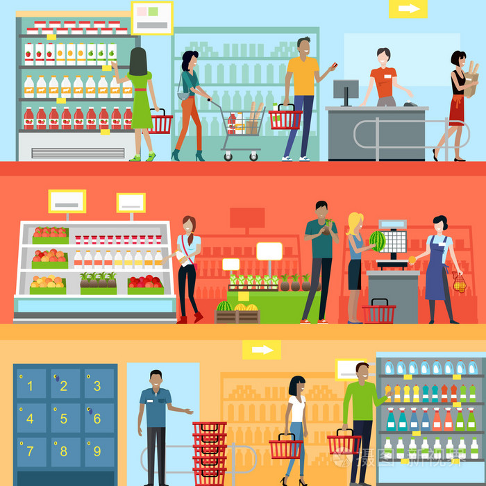 人们在超市室内设计插画-正版商用图片0pfdhj-摄图新视界