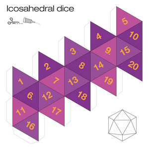 icosahedron 模板, icosahedral 骰子五柏拉图固体之一使一个3d 项目