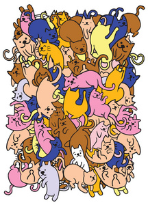 手绘可爱涂鸦猫组,平面设计矢量说明照片