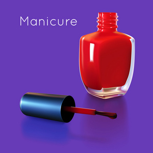 现实例证的红色指甲油瓶用湿笔刷