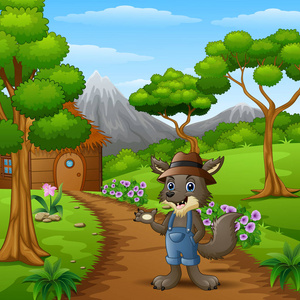 狼单独在村庄例证照片