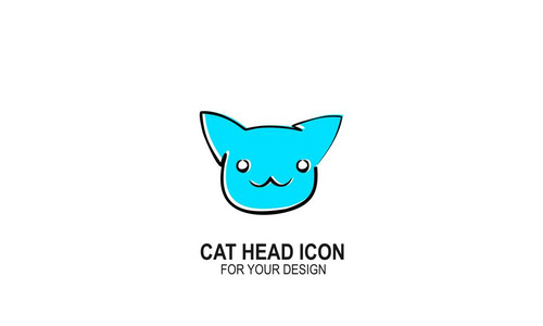 猫头图标, 猫标志设计, 蓝色的轮廓概念, 矢量图标