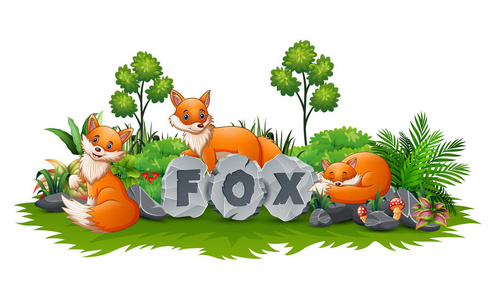 狐狸的矢量插图在花园里玩耍