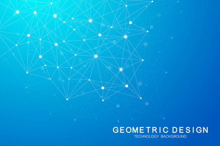 具有连接线和点的抽象多边形背景。简约几何图案。分子结构和通信。图像丛背景。科学医学技术理念