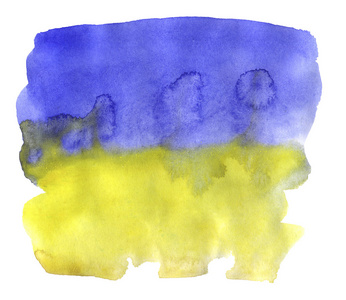 水彩手绘蓝色和黄色位置孤立。光栅图