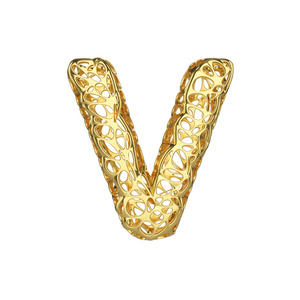 黄金字体由黄色蜂窝框架组成.3d 渲染在白色背景下被隔离照片