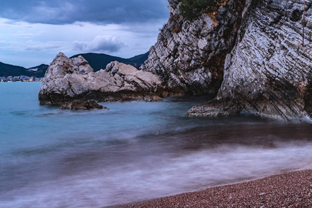 在亚德里亚海，Montenegr 圣斯特凡岛日落