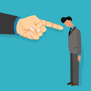 员工被老板责备得到发射的手指指向归咎于矢量图卡通照片