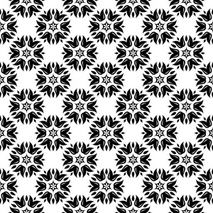 白色背景上的黑色花卉装饰品。纺织品和墙纸无缝图案