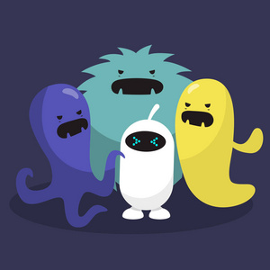 卡通插画像素空间怪物.