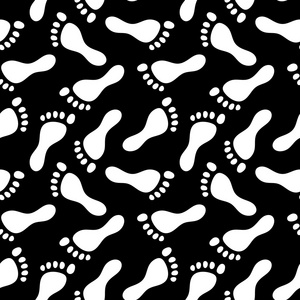 黑色和白色的脚印无缝模式, 矢量照片