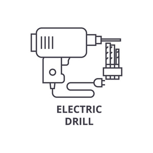 电钻矢量线图标, 符号, 背景插图, 可编辑笔画