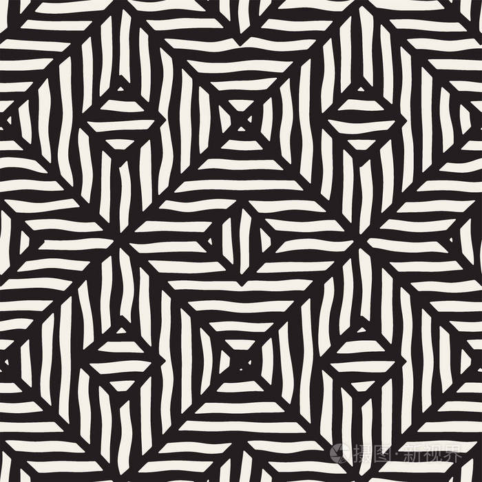 插画 抽象 矢量无缝手工绘制的图案.锯齿形和条纹的粗线.