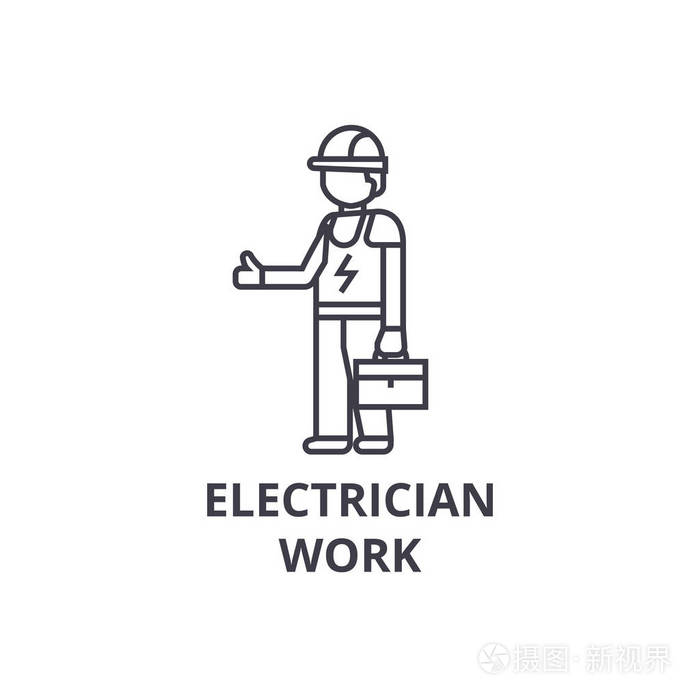 电工工作矢量线图标, 符号, 背景插图, 可编辑笔画