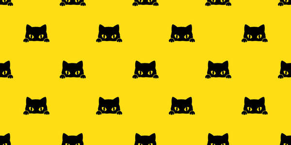 猫无缝模式黑猫矢量隔离壁纸背景黄色