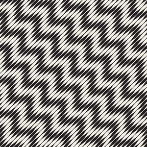 波浪条纹矢量无缝模式。复古波浪雕刻纹理。几何之字形线单色设计