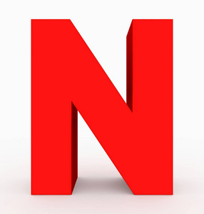 字母 n 3d 立方红色隔离在白色3d 渲染上照片