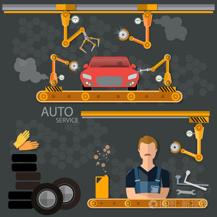 输送机横幅汽车工厂组装的机动车辆矢量