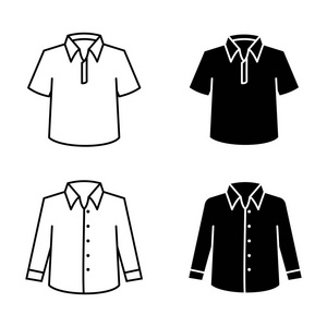 男士连衣裙, 衣服线形图标设置。矢量轮廓衣服图标白色背景, 细线样式