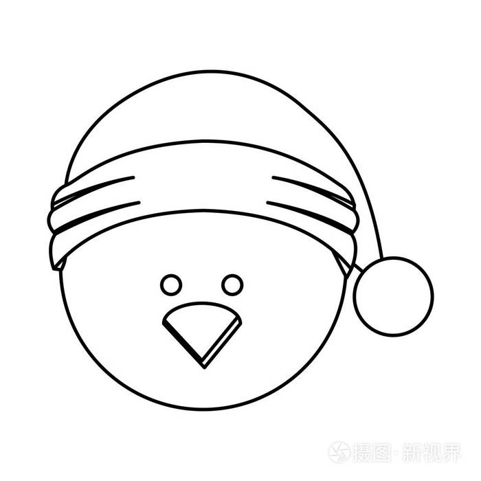 单色轮廓的鸡头戴圣诞帽插画-正版商用图片0pgnmm-摄图新视界