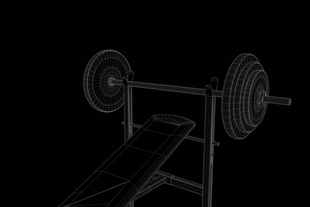 全息图线框风格的健身房长凳。漂亮的 3d 渲染