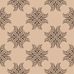 褐色的花卉装饰米色背景。纺织品和墙纸无缝图案
