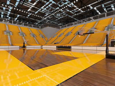 美丽的现代体育竞技场为 vip 篮球框灯和黄色座位 1 万球迷照片