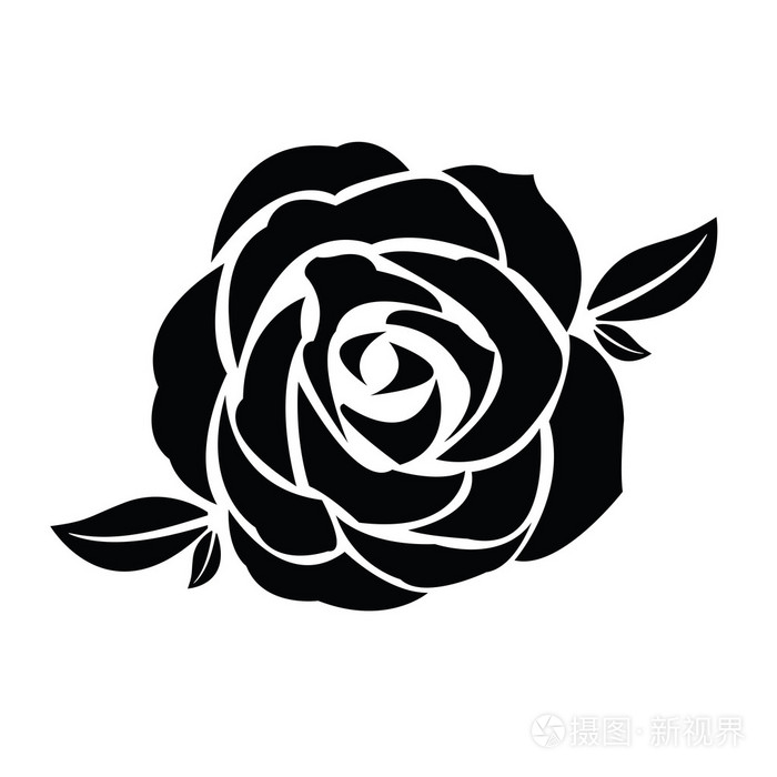 玫瑰的叶子的黑色剪影