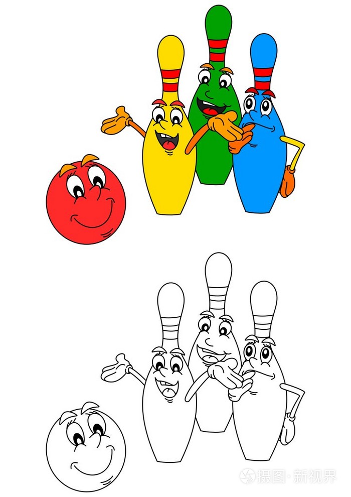 保龄球球和保龄球作为着色书的孩子-插图