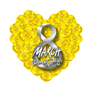 矢量现代情人节或三月八日背景。母亲的一天。贺卡。国际妇幼节。黄色玫瑰心背景。花