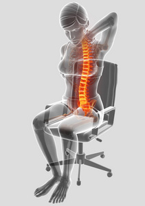 3d 插图的女性感觉背部疼痛