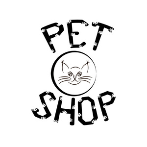 宠物店。商店的标志。猫枪口