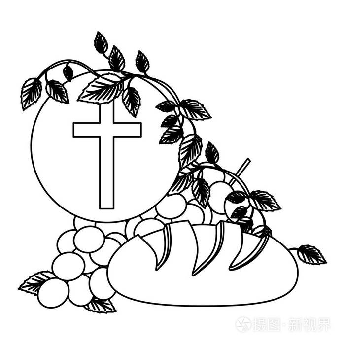 与圣餐宗教图标的黑色剪影插画