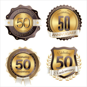 金色和棕色的周年纪念徽章 50 年庆典