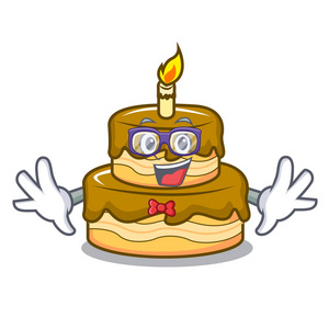 怪胎生日蛋糕字符卡通矢量插图