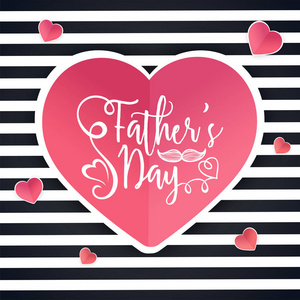 快乐的父亲节的庆祝概念与折叠纸风格的心形和时尚文本的白色和黑色条纹背景