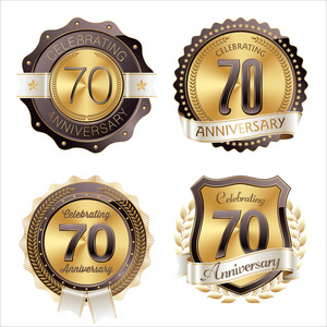 金色和棕色的周年纪念徽章 70 年庆祝活动