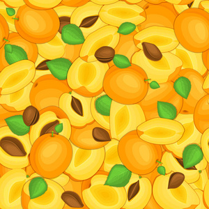 成熟多汁的杏无缝背景。矢量卡图