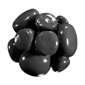 抽象的3d 有机形状。柔和的黑色球与轻的反射。图形设计元素的海报, 横幅, 网页和其他创意项目。白色背景上的孤立插图, 方形框架